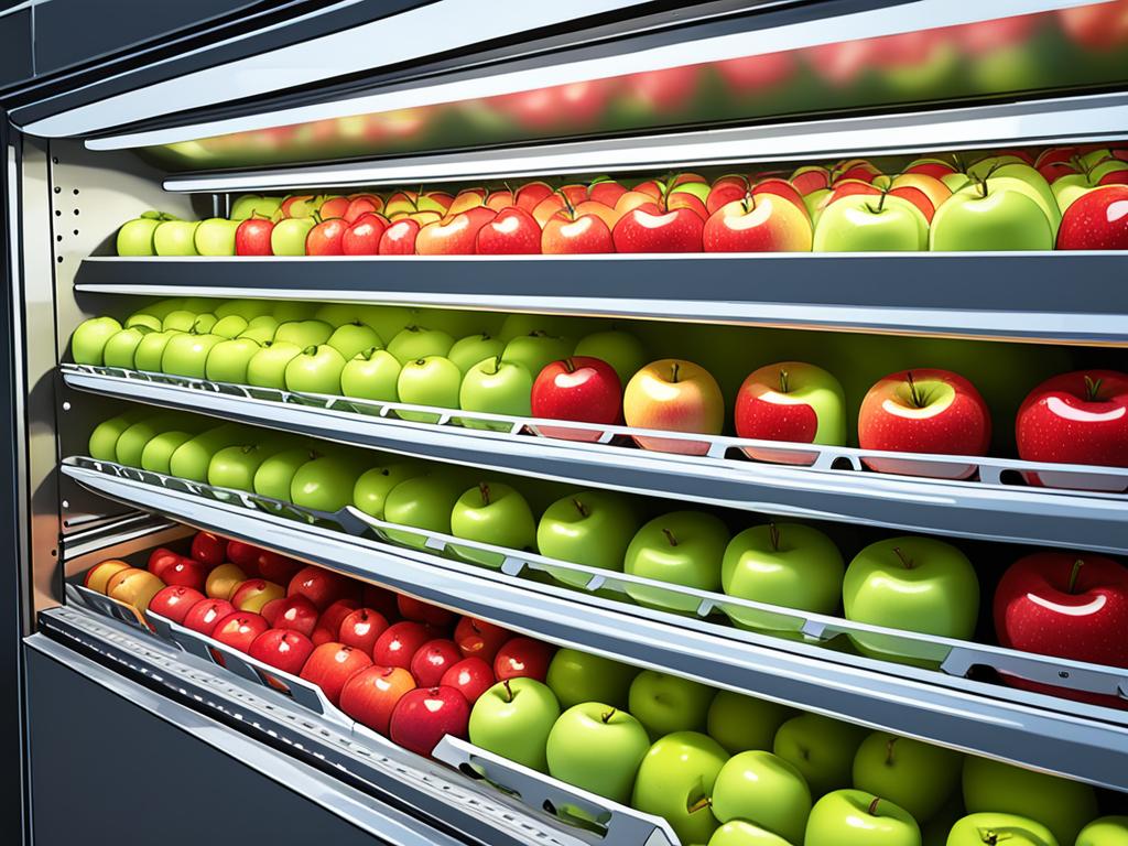 Fresh apples in refrigerated storage
