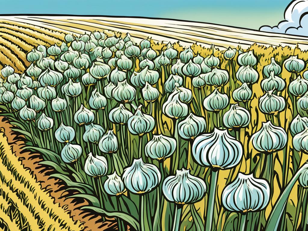 Hardneck garlic with fresh scapes ready for harvest