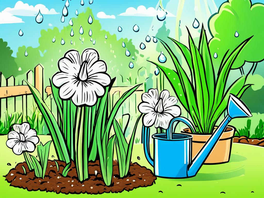 Watering garlic for healthy growth