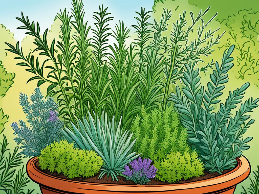herb garden with rosemary
